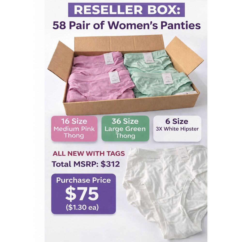 Reseller Bundle 58 Women’s Panties NWT Auden Thong Hipster Mixed Sizes Bulk Lot